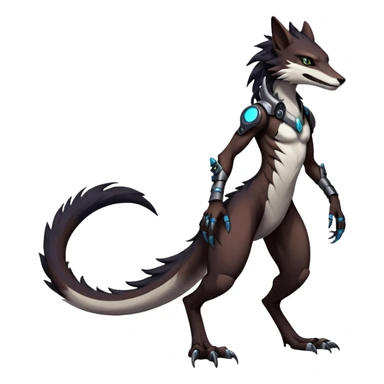 badass elegant wild beautiful natural badass futuristic epic exotic anthro modern furry cyborg-sergal-vernid-creature, full body, dark-brown-black-gradient pretty hair, with a long tufted tail, aesthetic, art by LiLaiRa, art by art by Falvie sticker