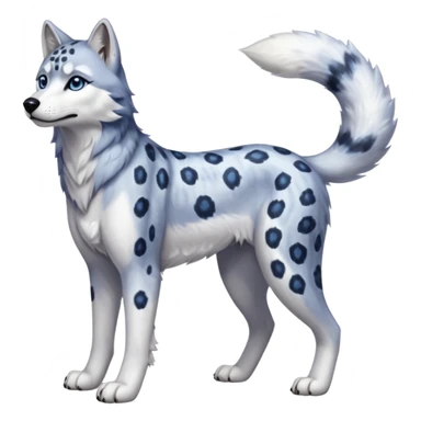 Realistic lanky natural feral beautiful pretty "Schnolf"-"TaniDaReal"-Husky-Snow-leopard-wolf-hybrid-fusion-animal-creature, full body, with whiskers, thick long fluffy tail sticker