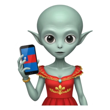 alien with russia custome dress and smartphone sticker