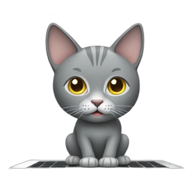 grey cat standing on laptop keyboard sticker