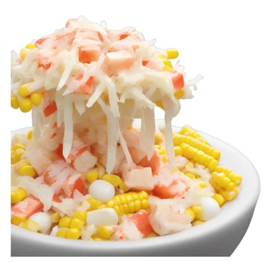 Crab stick salad with mayo eggs and corn sticker