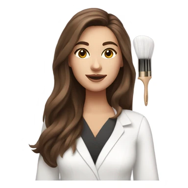 Brown haired esthetician with hair down wearing white holding fan brush sticker