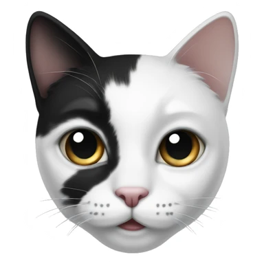 Black and white cat with a black spot on right eye and black left ear sticker