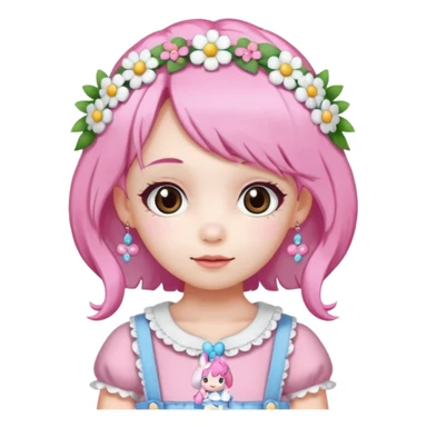 A girl with pink and white hair, adorned with flowers as hair accessories, wearing My Melody clothing.Let the girl be older  sticker