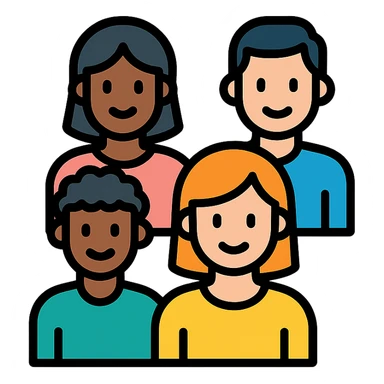 icon of a diverse group of people, inclusive, different skin tones, simple and friendly, representing diversity sticker