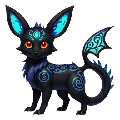 Shiny Fiery Dark Ugly Evil Realistic Glowing Eldritch Horror Cool Edgy Badass Emo Glorious Demonic Batty Punky Aural Iridescent Fluorescent Bioluminescent Umbreon-Amaura-Salandit-Litten-Flareon-Fakémon-fusion (full body) with intricate pattern markings sticker