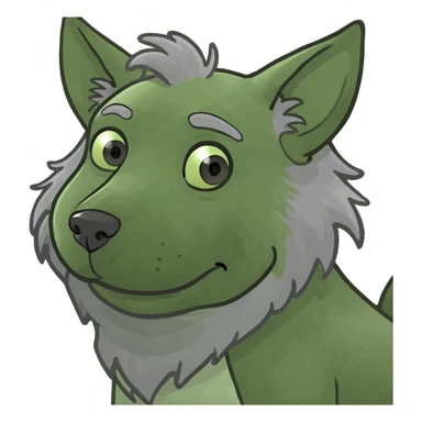 Sad emoji with fluffy grey dog ears and a tail sticker