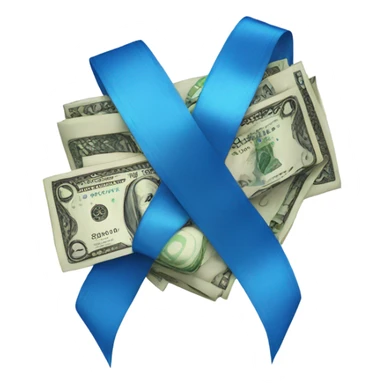 Money with a blue ribbon sticker