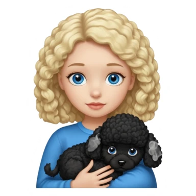 blonde girl with blue eyes holding black puppy poodle sticker
