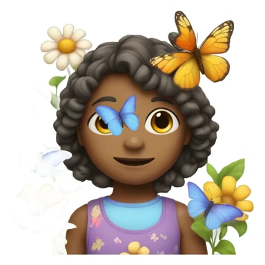 child with butterfly and flowers sticker