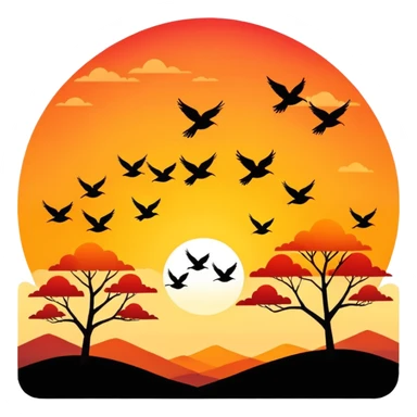 sunrise landscape with birds flying sticker