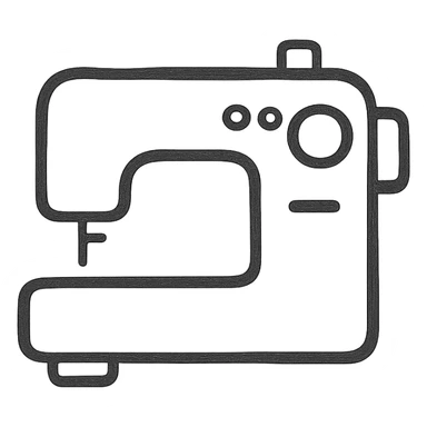 Google Material Design icon for 'Sewing Machines' illustrating a minimalist sewing machine outline sticker