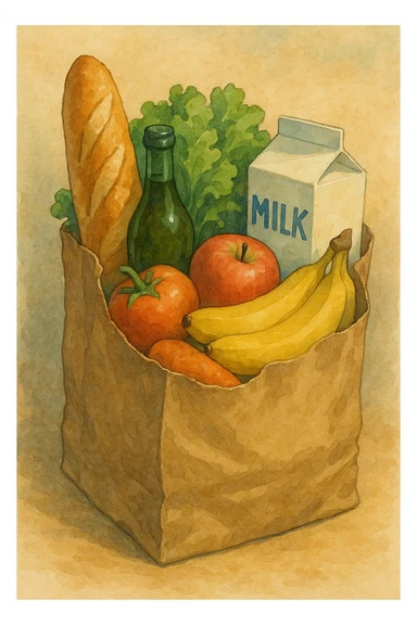 realistic paper bag of classic groceries sticker