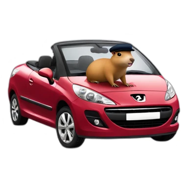 capybara wearing a beret driving a peugeot 207 coupé cabriolet sticker