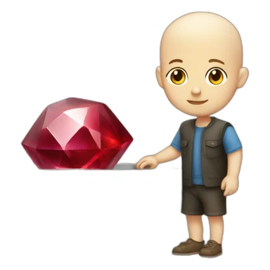white bald boy holding ruby gem on rails sticker