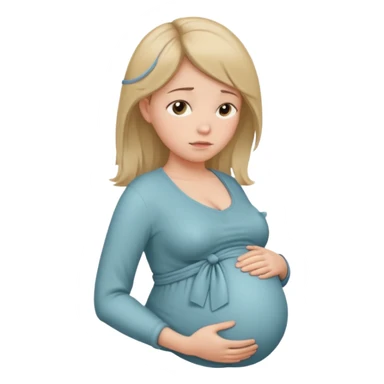 pregnant woman with neatly tied hair looking tired touching her big belly softly and breath slowly sticker