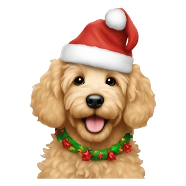 golden doodle puppy under christmas tree  sticker