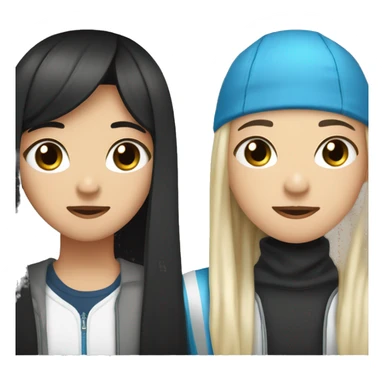 asian teenage boy with black  hair with ear piercings and white teenage girl with long blonde straight hair and blue eyes kissing  sticker