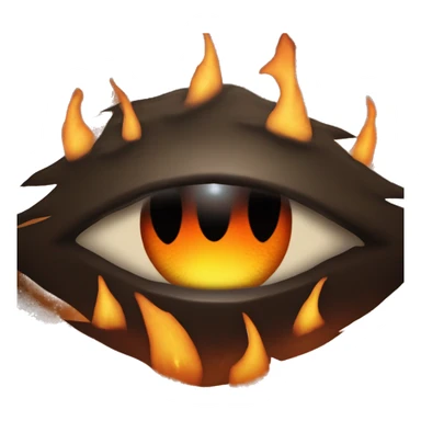 Fiery Eye of Sauron with flames around, glowing orange iris, dark and ominous background. sticker