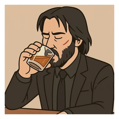 John Wick drinking, cartoon style sticker