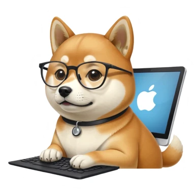 shiba inu with eye glasses and computer creative sticker