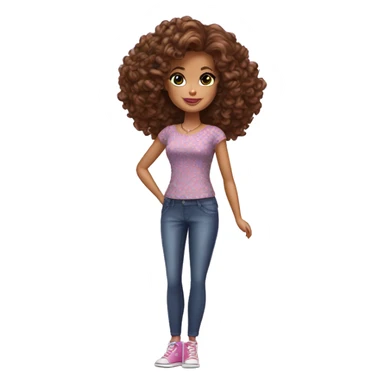 Curly Brown  hair barbie full body sticker