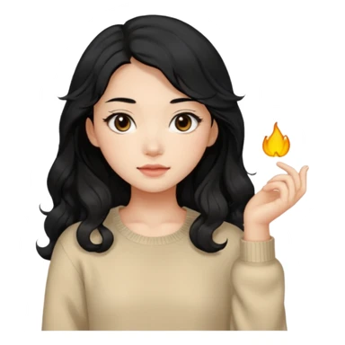 Beautiful girl,Black hair, wavy long hair,Black eyes,Chinese, beige sweater  sticker