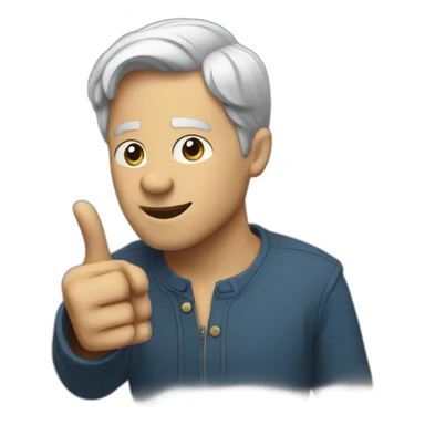 Man pointing small sticker