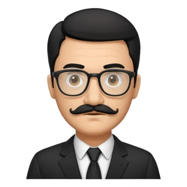 black hair dad in black suit and glasses with mustache sticker