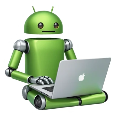 Green android working on laptop  sticker