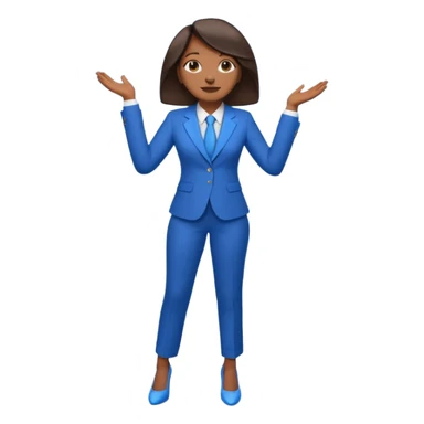 black woman in a blue smart suit and shoes, standing with hands by her side, looking upwards, emoji style sticker