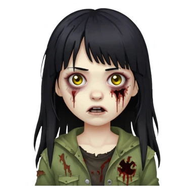 girl zombie with black long hair and bangs sticker