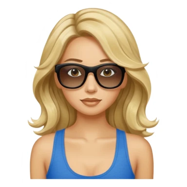 an olive tan woman with long, wavy blonde hair in a blue tank top wearing skinny black rectangular sunglasses sticker