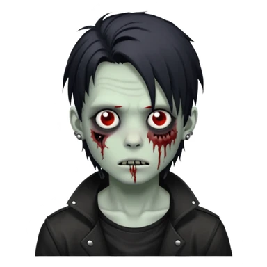 zombie boy with black anime wolfcut medium long hair and piercings sticker