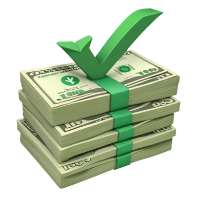 stack of bills facing up with a big green tick in the background sticker