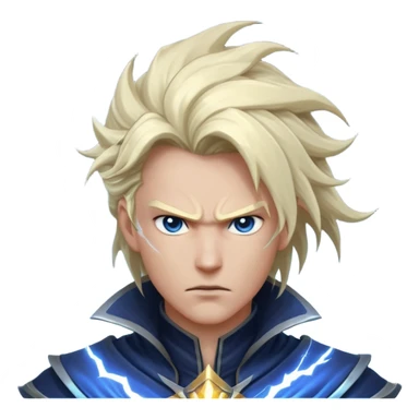 storm rider portrait, head and shoulders only, wind-swept hair, crackling lightning aura, storm clouds swirling behind, intense glowing eyes, epic fantasy vibe, 3D cartoon, mobile game icon style, clean background, no text, no watermark
 sticker