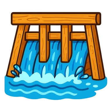 old wood dam with canal water, emoji style sticker