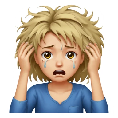 A crying girl that is pulling out and ripping her hair out sticker
