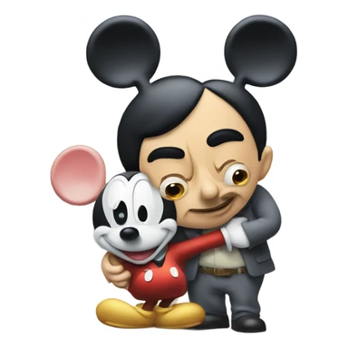 mr bean hugging with mickey mouse sticker