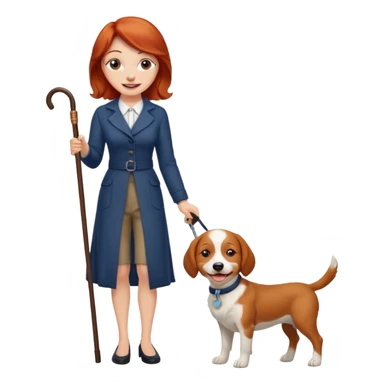 Red headed woman with a cane and a dog sticker