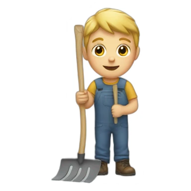 white kid holding a rake sticker