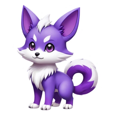  High quality Cute Cool Kawaii edgy Chibi Fur-Sona Purple fur, white belly, white tail-tip, black legs, black ears, Fakemon-Digimon-creature-animal-vernid-hybrid Full Body, facial markings sticker