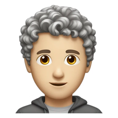 Young white man with grey/brown curly super short hair and big nose sticker