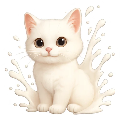 an adorable white cat with milk splashes sticker