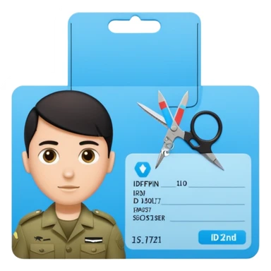 black Scissors cutting a light blue idf soldier ID card in 2 parts .hyper realistic sticker