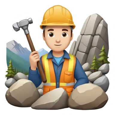 Geologist with hammer examining rocks in the Khibiny mountains sticker