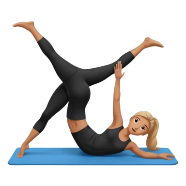 generate a pretty woman in black gym clothes doing pilates on a blue mat  sticker