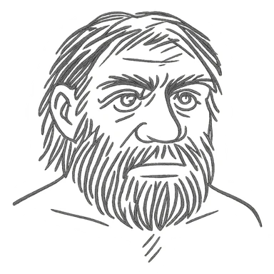 a bearded Neanderthal man with blue eyes, hand-drawn sketch style, detailed line art sticker