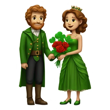 A little leprechaun giving red roses and clovers to a much taller brown haired queen sticker
