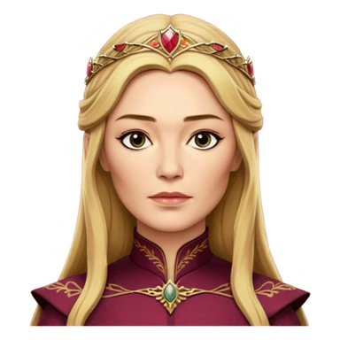Cinematic Realistic Cersei Lannister Portrait, depicted with lifelike skin texture, subtle rosy undertones, and soft natural lighting that enhances the gentle contours of her face. Her intricately detailed golden blonde hair is elegantly styled , sticker